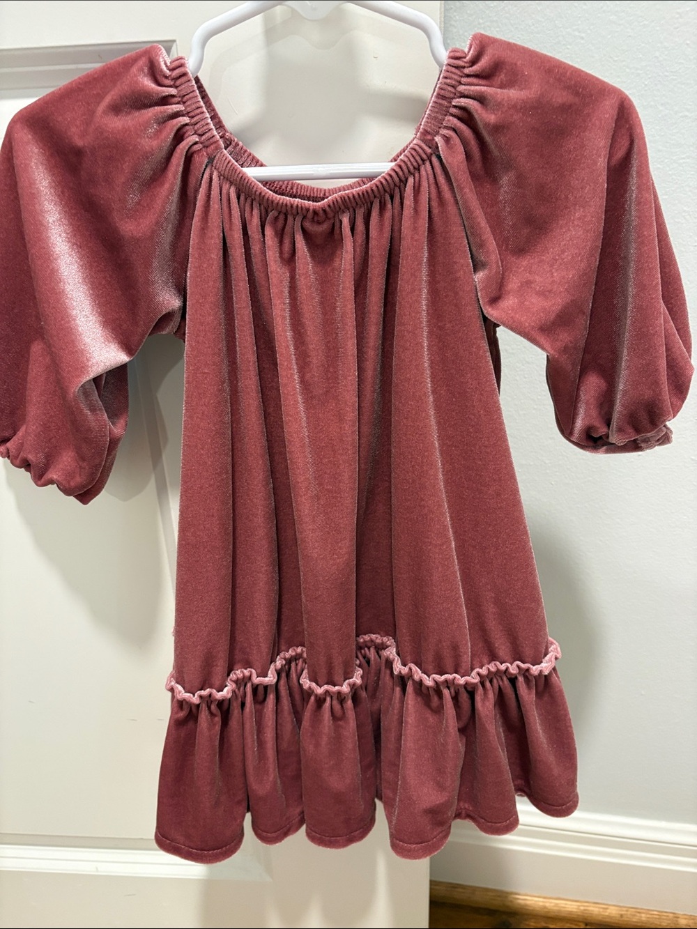 Girls' toddler Dusty Rose Velvet Ruffle Hem Dress